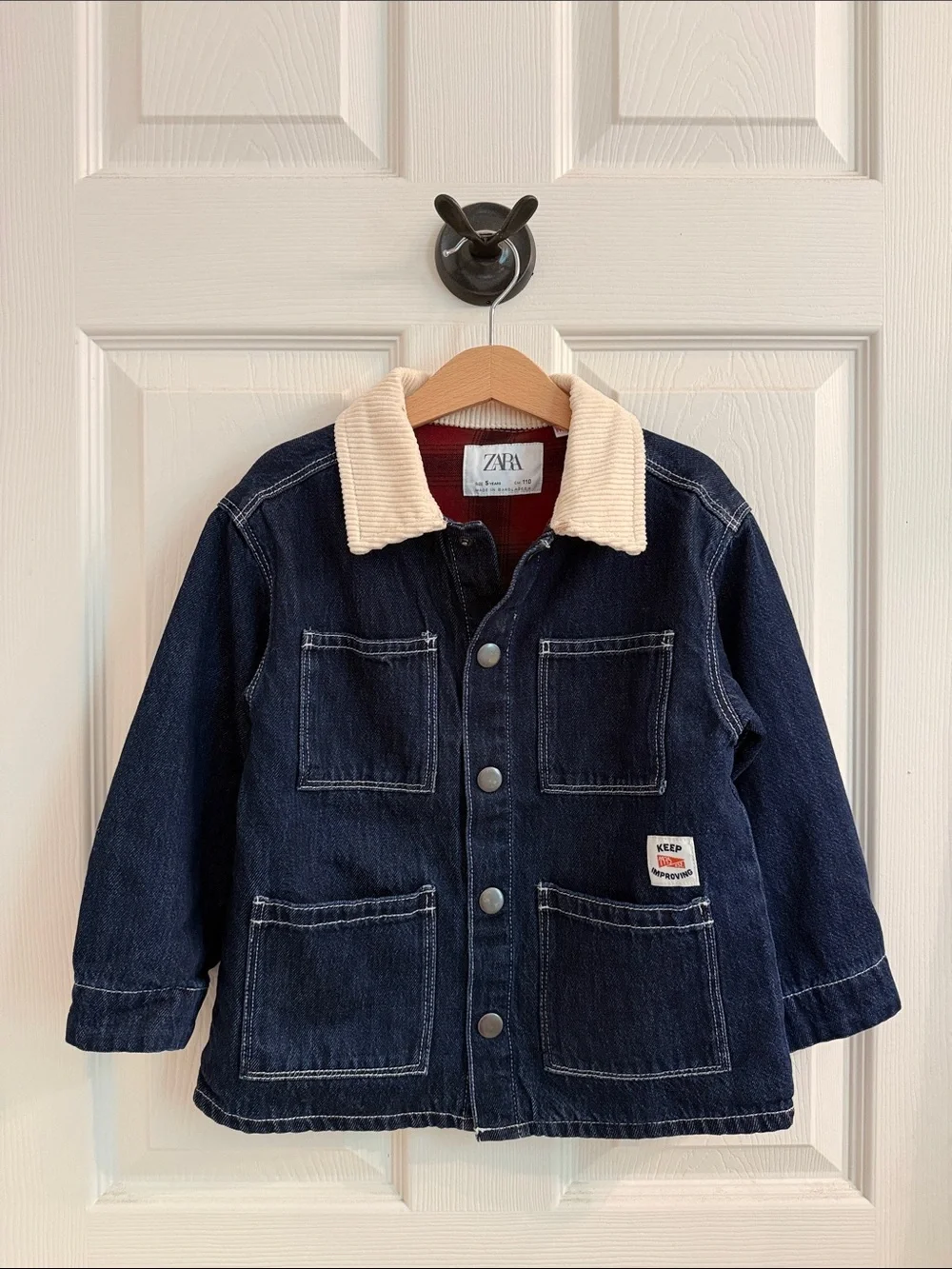 Zara Kids Navy Denim Jacket with Cream Corduroy Collar